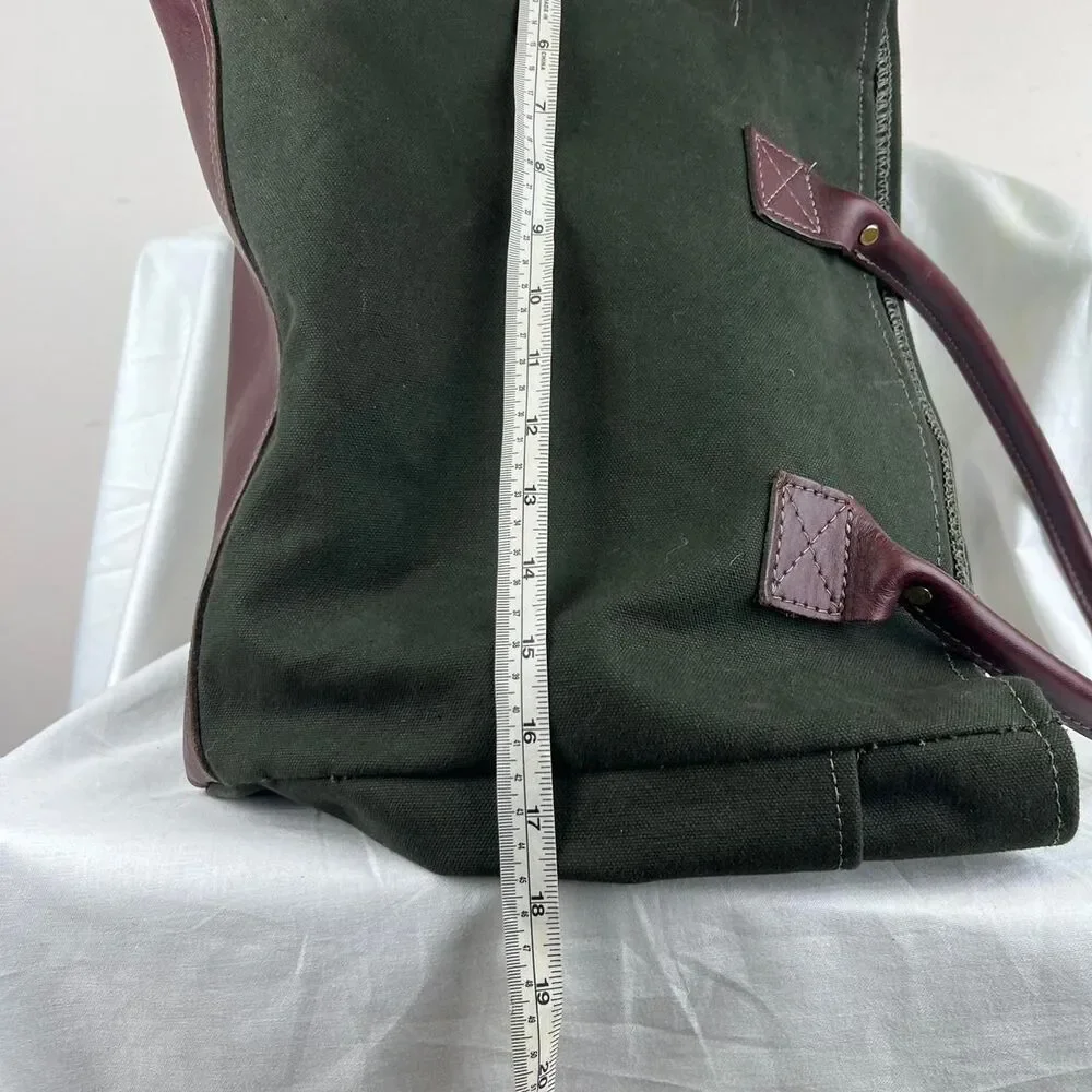 Orvis Not Ordinary 2017 Bag Green Canvas Tote Bag With Burgundy Leather
